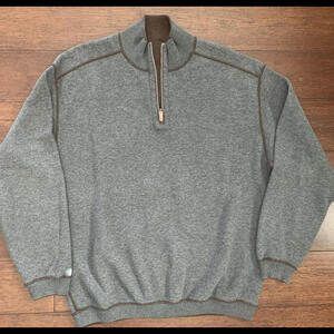 Tommy Bahama Mens Sweater XL Quarter Zip Pullover Reversible Gray / Brown